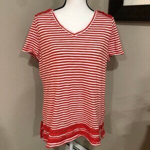 *TALBOTS* Red x White Striped Short Sleeve Shirt